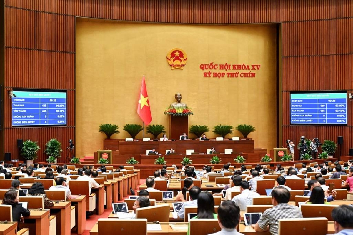 MASSIVE MERGE Vietnamese lawmakers vote on merging provinces and cities at the National Assembly in the capital Hanoi on June 12, 2025. AFP PHOTO